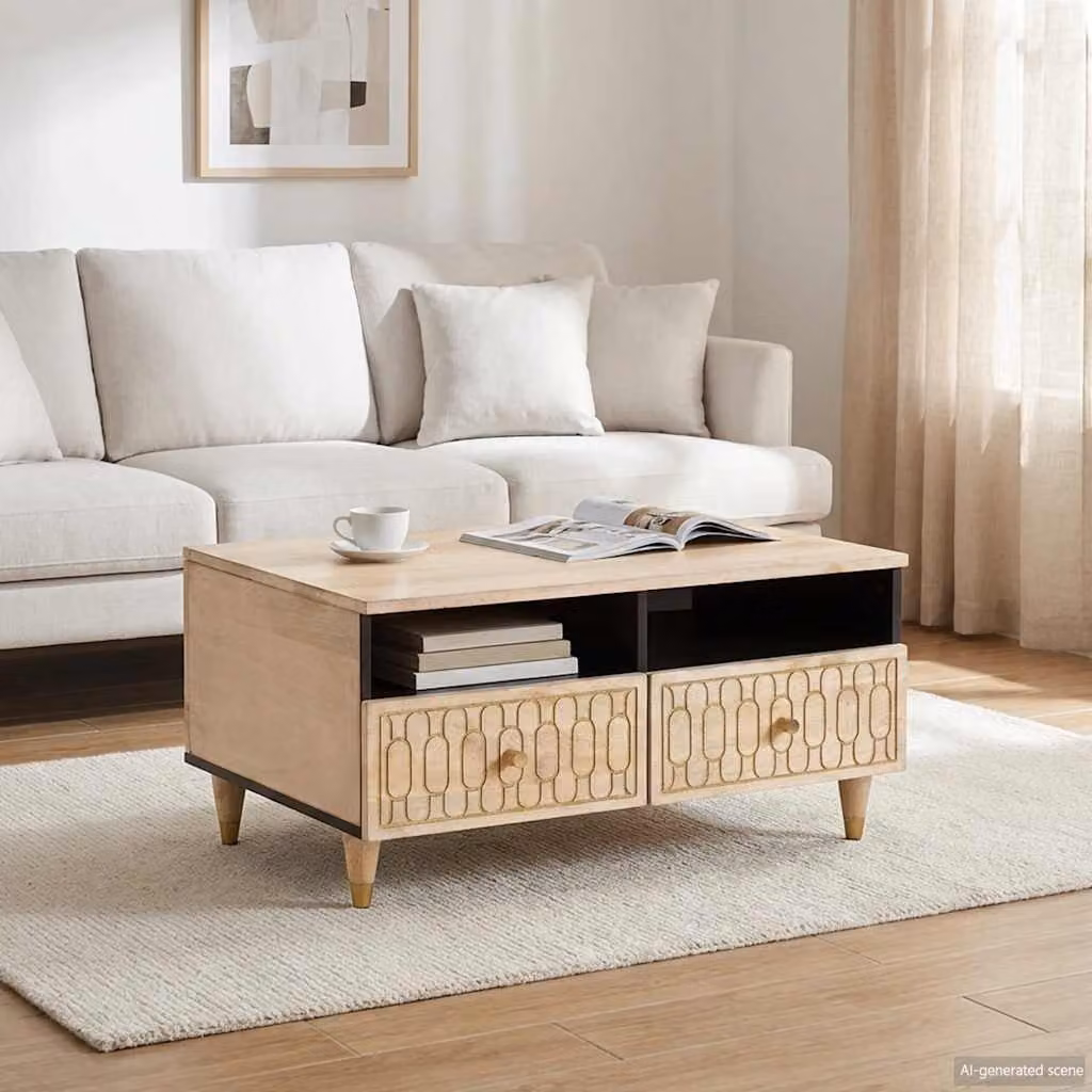 vidaXL Tavolino da Salotto Moderno in Legno di Mango Marrone e Beige L: 80 cm, P: 54 cm, H: 40 cm