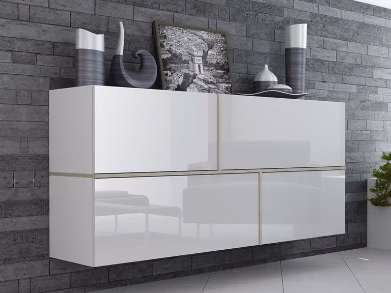 Cassettiera sospesa BETANIA – bianco / bianco lucido / rovere sonoma