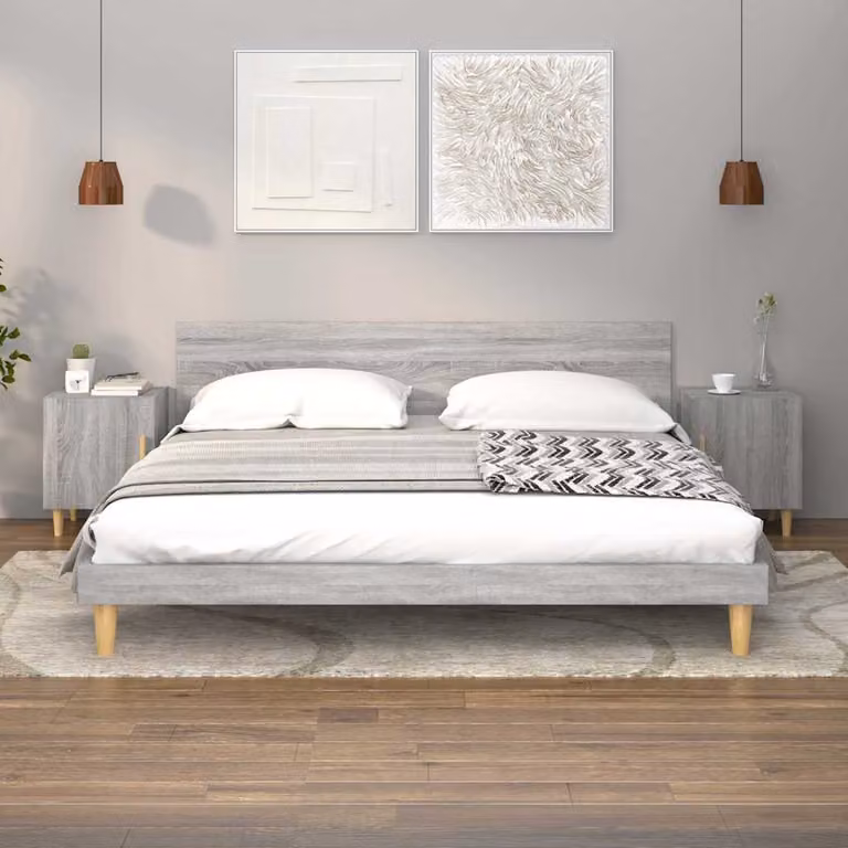 Set di 2 comodini sospesi vidaXL in legno multistrato e MDF, colore Grigio e Bianco, stile moderno per camera da letto