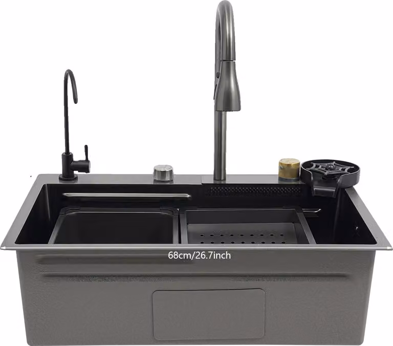 Lavello da cucina, acciaio inox, design a doppia vasca, nero