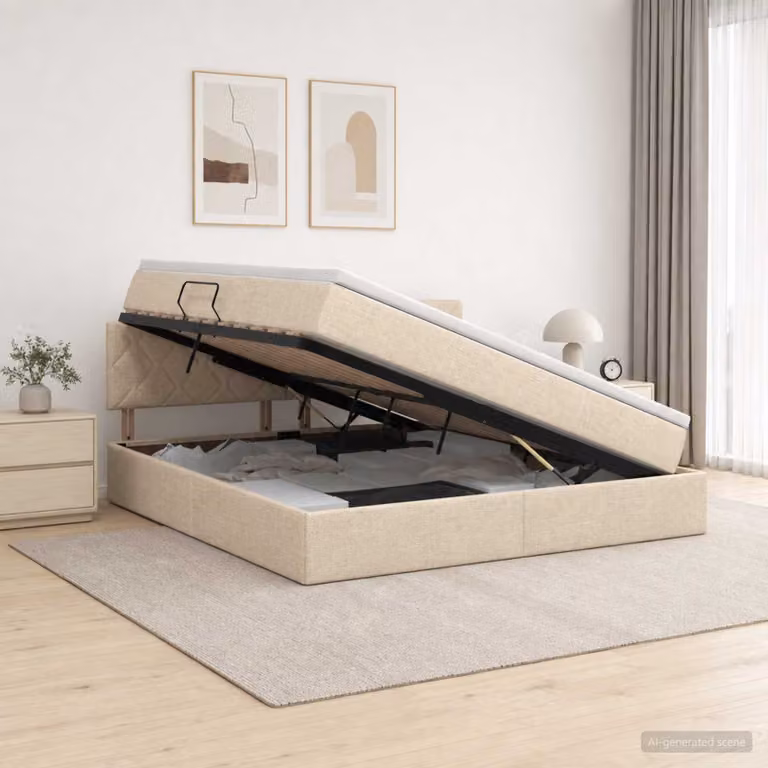vidaXL Letto con contenitore e materasso in velluto beige, L: 160 cm, P: 200 cm