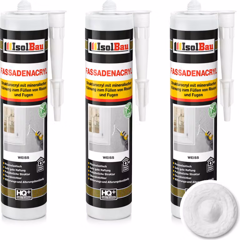 Isolbau, sigillante acrilico per facciate - 3 confezioni da 300 ml. Sigillante acrilico con granuli, ideale per riempire fessure e giunti sia all'interno che all'esterno. Colore: bianco