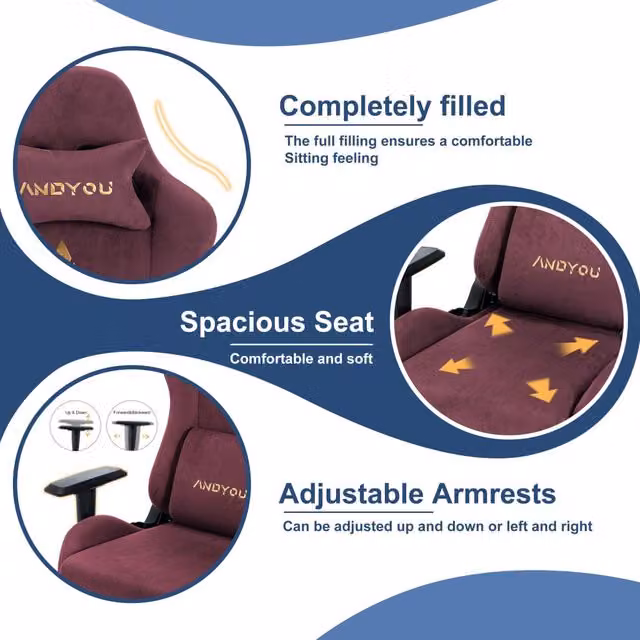 Sedia da Gaming ANDYOU Rossa con Poggiapiedi, Poltrona Ergonomica in Tessuto Traspirante, Girevole a 360 Gradi con Braccioli e Ruote per Home Office e Gaming