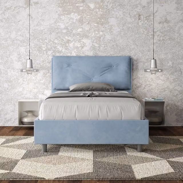Letto imbottito Ityhome in microfibra con rete, Azzurro, L: 110 cm, P: 222 cm, H: 125 cm
