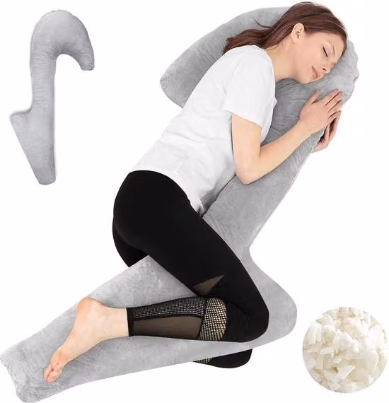 Cuscino per lato destro per adulti cuscino per gravidanza ergonomico con schiuma espansa grande cuscino di supporto cuscino di comfort copriguscio lavabile 165x60x22 cm Grigio Cuscino per lato destro per adulti