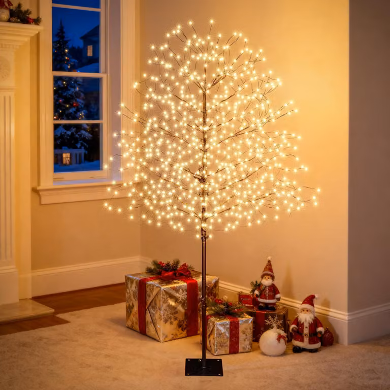 Albero di Natale artificiale, altezza 1,5 metri, 735 luci LED bianco caldo, con timer, adatto per interni ed esterni