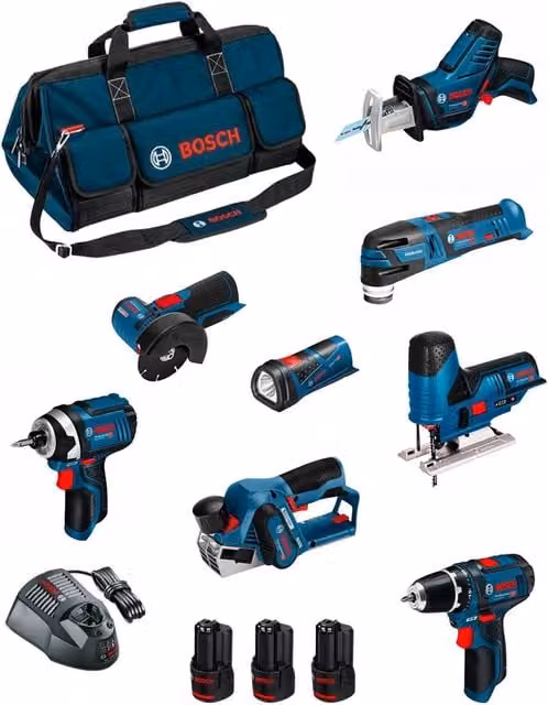 Kit utensili Bosch BMKB8-28DD3 con batterie ricaricabili e caricabatterie, colore blu