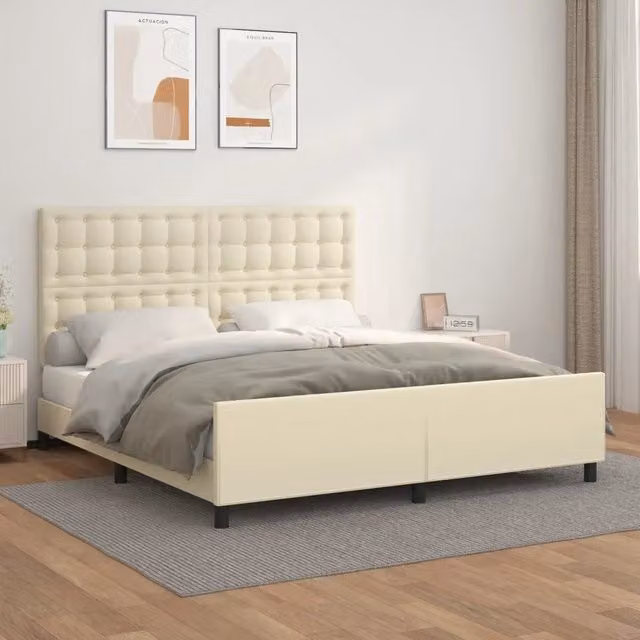 Letto con testiera vidaXL in similpelle beige L/P/H: 203 x 160 x 128 cm
