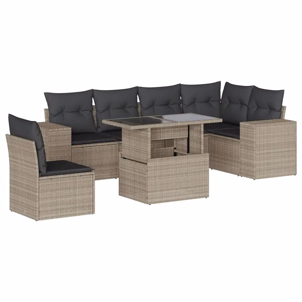 vidaXL Set Divani da Giardino 7pz a Forma di L con Cuscini Grigio Antracite e Tavolino in Vetro – 2
