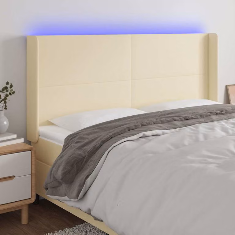 Testiera con LED vidaXL in similpelle beige con porta USB, L: 163 cm, P: 16 cm, H: 118 cm