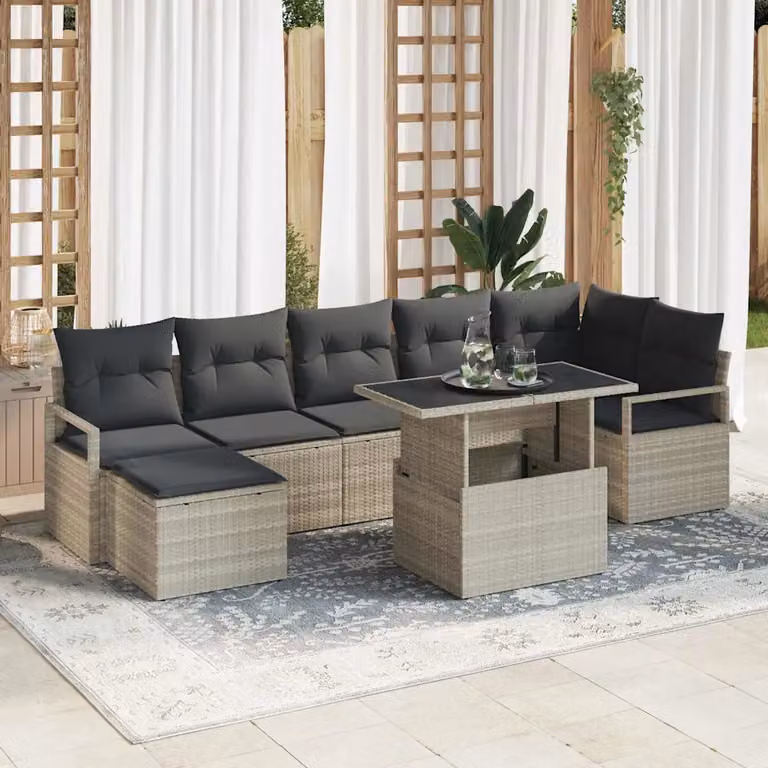 Set Divano da Giardino vidaXL a Forma di L con Cuscini e Tavolino, 8 Pezzi, Grigio