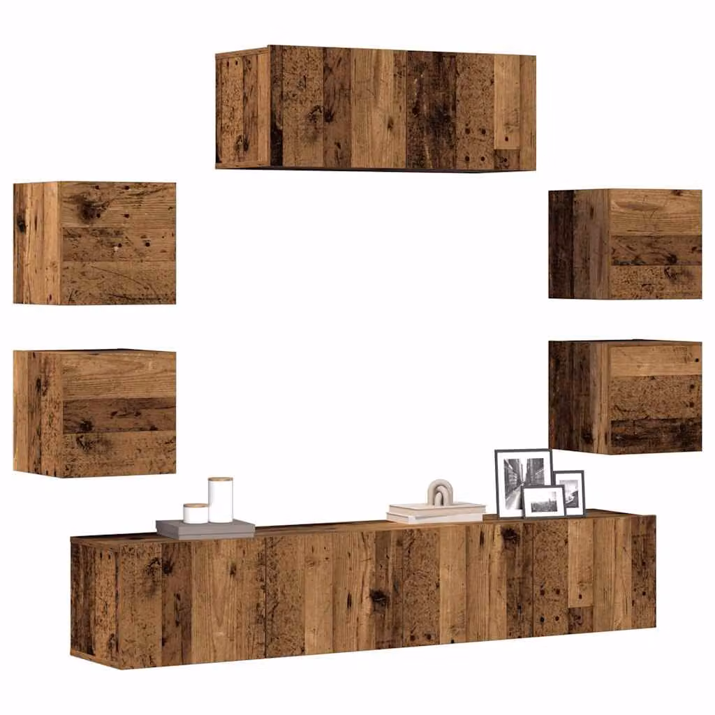 Set Mobile TV vidaXL in 7 pezzi in MDF Colore Marrone Antico Opaco