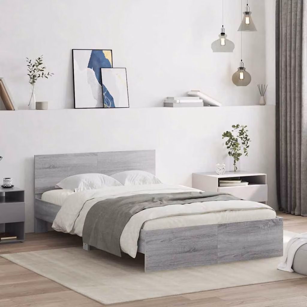vidaXL Giroletto con Testiera in Legno Grigio L: 140 cm, P: 193 cm, H: 70 cm – 1