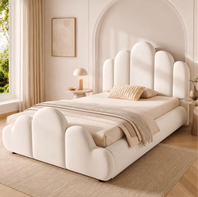 Letto singolo 90x200 cm beige in velluto, rete a doghe inclusa, senza materasso