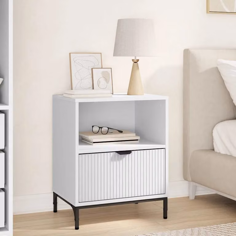 vidaXL Armadio da Notte Moderno in MDF e Metallo Bianco L: 49 cm, P: 36 cm, H: 61 cm