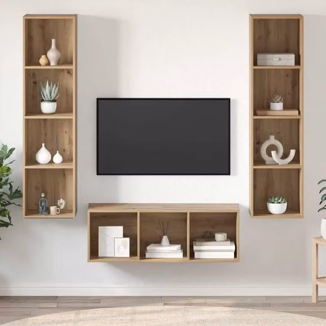 Set mobile TV 3 pz Rovere artigianale Legno ingegnerizzato 3393341
