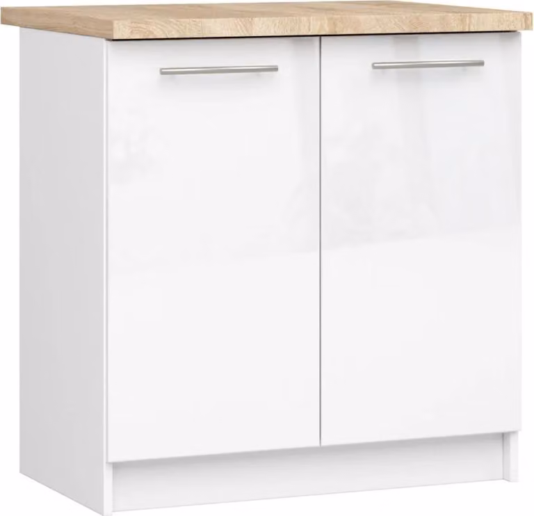 Mobile cucina basso 80 cm VERMINA - bianco / bianco lucido