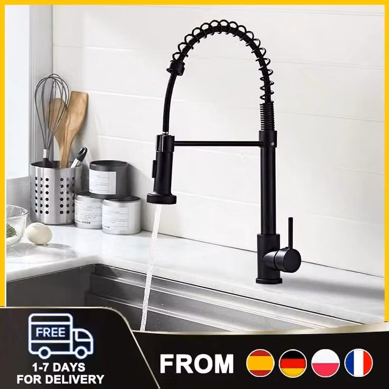 Rubinetto da cucina in ottone massiccio con valvola in Vetroceramica, bocca girevole, set completo con tubi e accessori