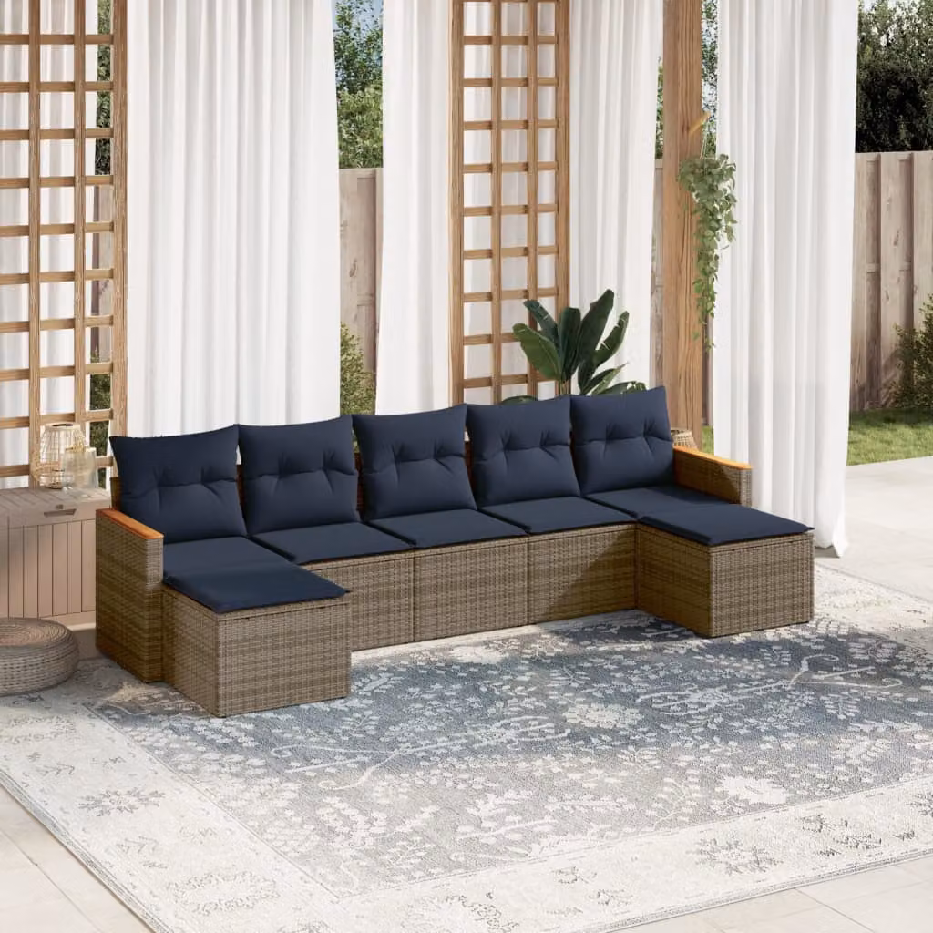 Set di divani da giardino vidaXL 7 pz a forma di U in polyrattan grigio con cuscini imbottiti e coperture rimovibili