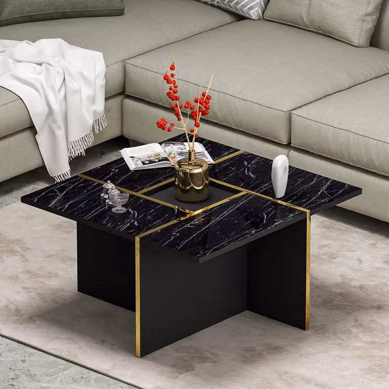 Tavolino HOMIDEA SILVA – Tavolino da salotto con ripiano – Tavolino moderno con effetto marmo nero