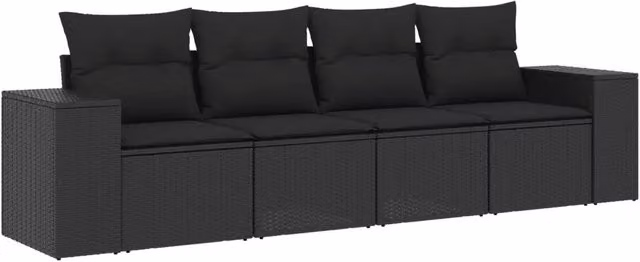 Set Divani da Giardino 4 pz | Set Salotto da Giardino con Cuscini Nero in Polyrattan