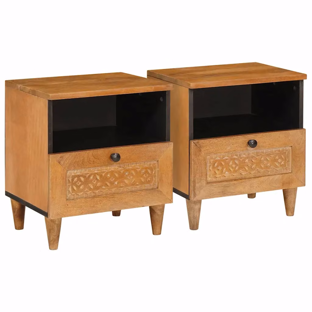 Set di 2 Armadi da Notte vidaXL in Legno di Acacia e Mango, Colore Marrone Rustico, L 40 cm x P 33 cm x H 46 cm