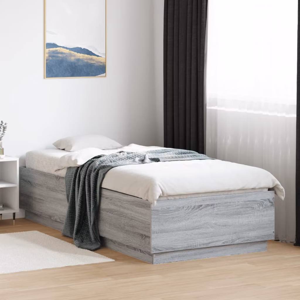 vidaXL Giroletto Moderno con Luci LED e Porte USB, Grigio Sonoma, L/P/H: 90 x 200 x 30 cm – 1