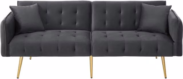 Divano-letto ZR Home a 2 posti in velluto grigio con funzione click-clack e poggiatesta regolabile, L: 178 cm, P: 82 cm, H: 70 cm – 1