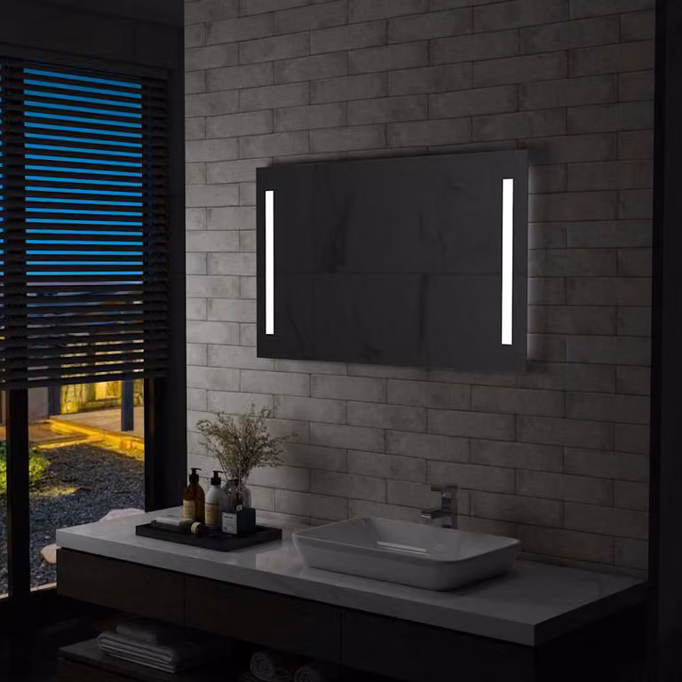 Specchio da parete moderno vidaXL con luce LED, rettangolare, L: 100 cm, H: 60 cm, disponibile in nero o argento