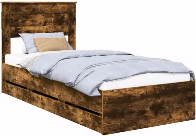 Letto singolo | Letto per adulti | Struttura del letto con cassetto Rovere fum¨¦ 75 x 190 cm