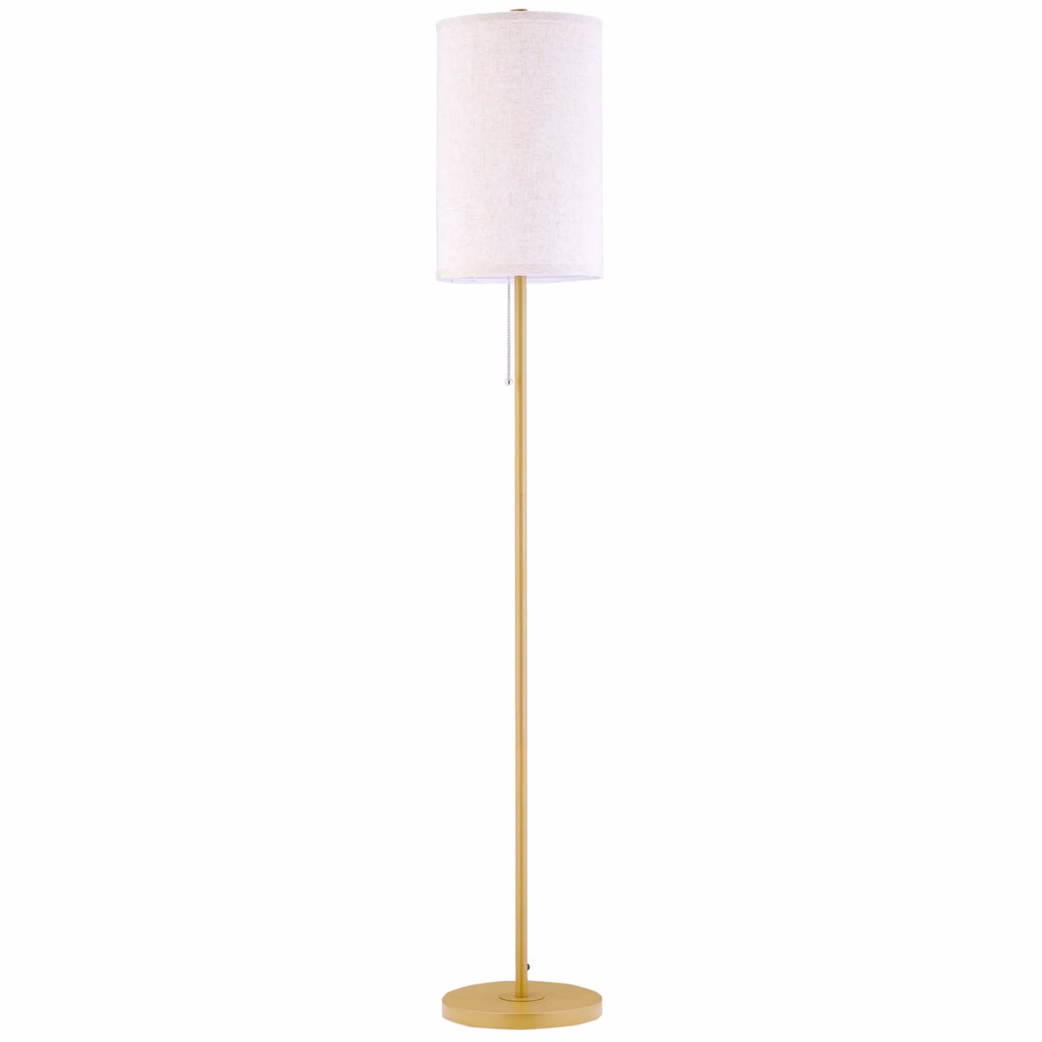Lampada da terra Moonbite, altezza 157 cm, con paralume in lino e interruttore a catena, attacco E27, base in acciaio circolare, acciaio, color crema