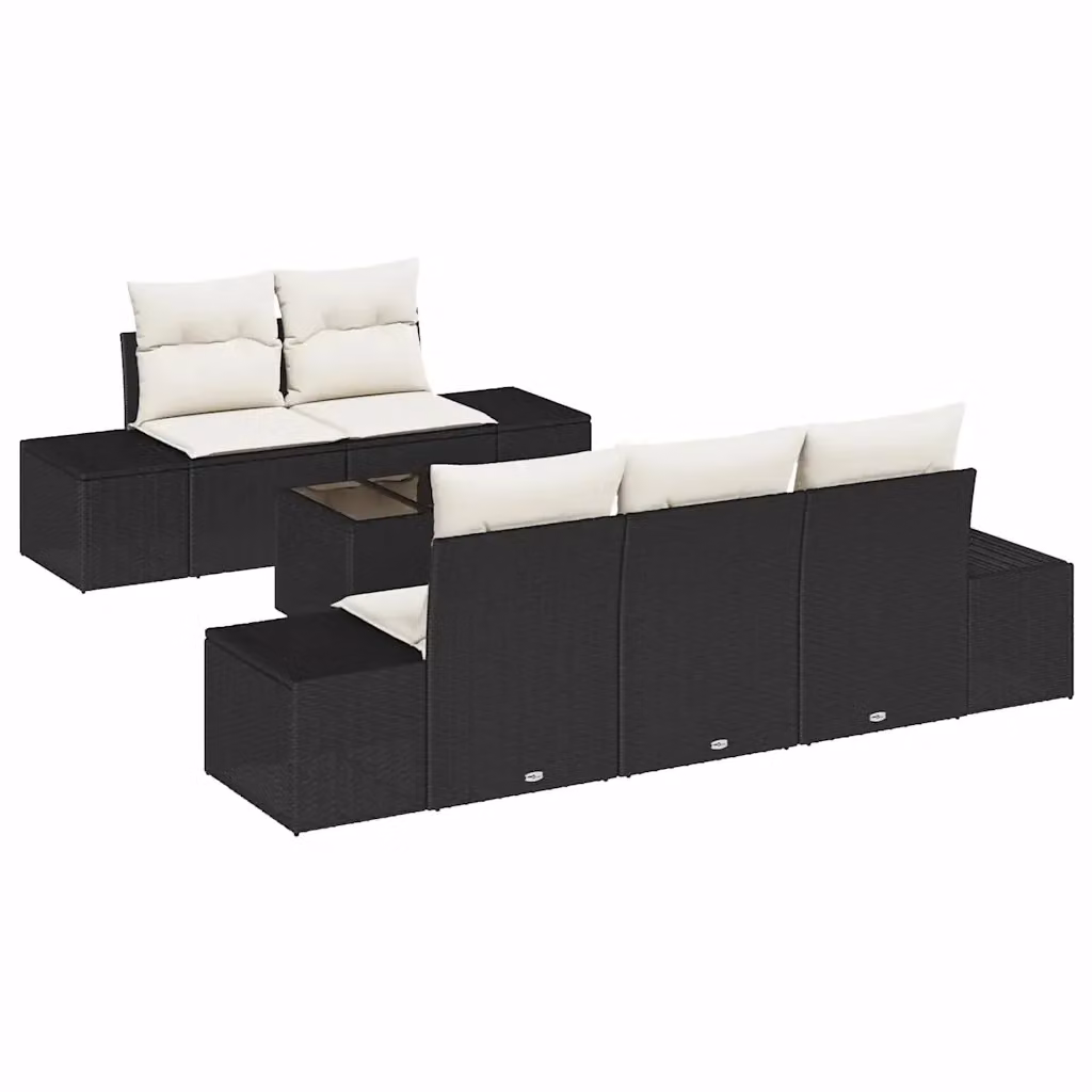 Set Divano da Giardino 6 pz vidaXL in Polyrattan Nero e Beige con Cuscini e Tavolino – 2
