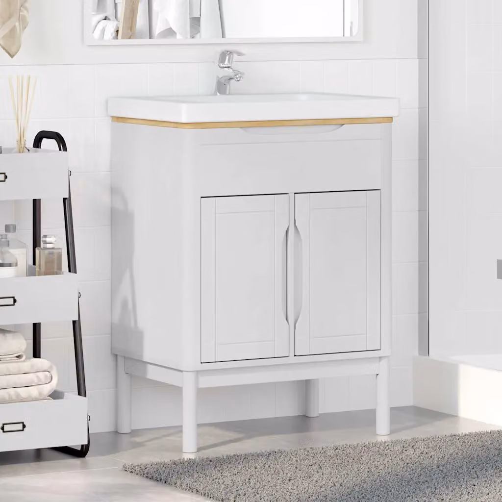 Mobile da bagno vidaXL FLORO Bianco in legno di pino con ante a battente e ripiani interni L: 60 cm, P: 40 cm, H: 80 cm