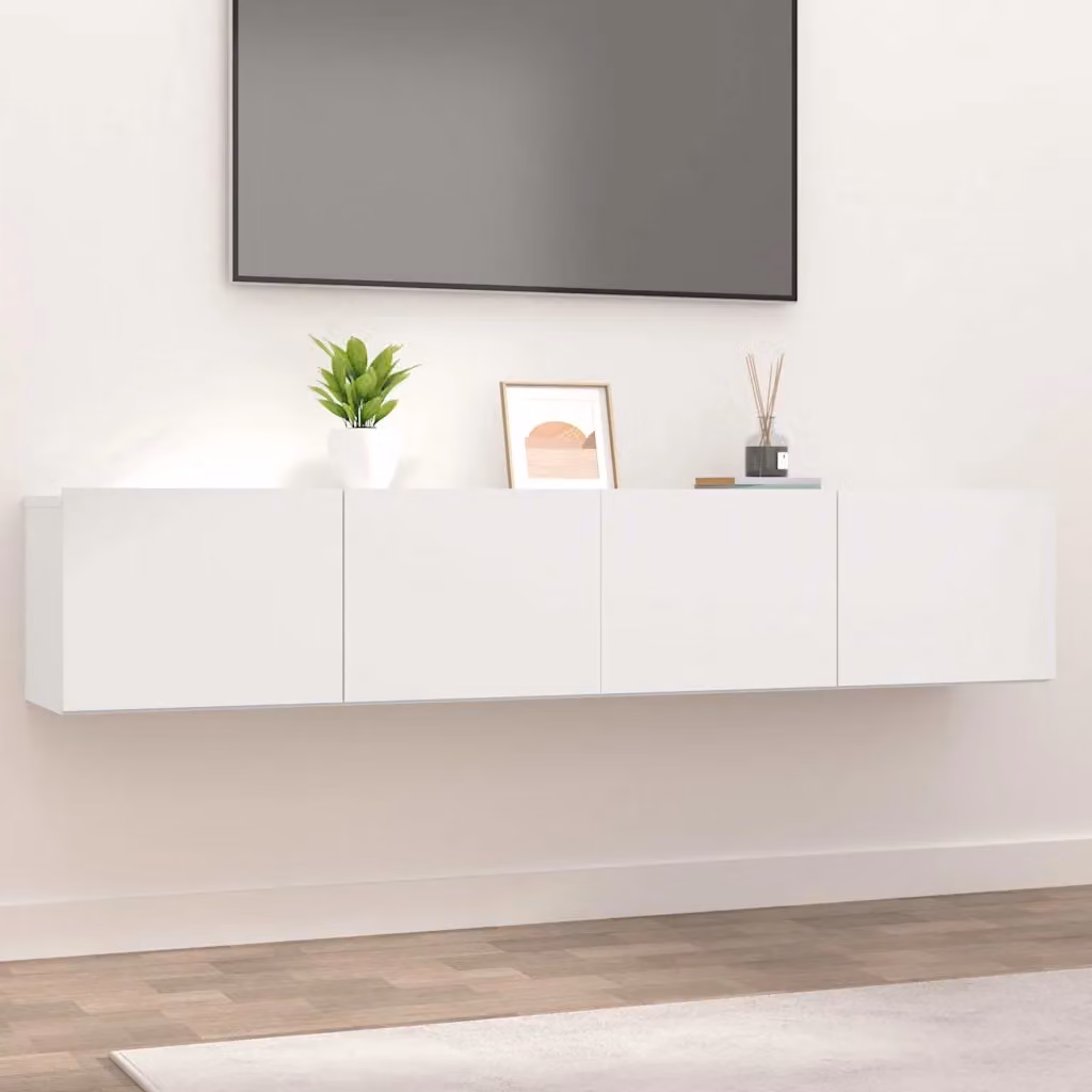 Set di 2 mobili TV moderni vidaXL bianchi in legno multistrato e MDF, sospesi a parete, L 80 x P 30 x H 30 cm