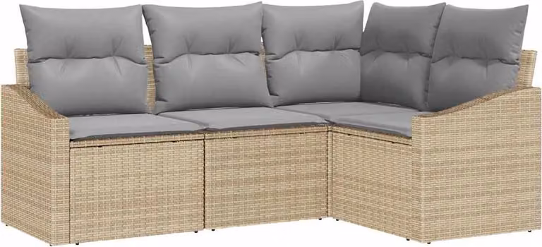 Set di divani con cuscino 4 pcs Beige polyrattan