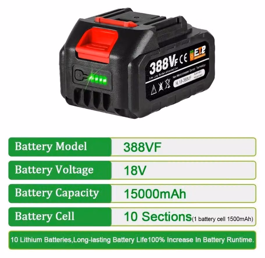 Batteria agli ioni di litio - Batteria per motosega da 18V - Capacità: 3,0Ah - 1 batteria con caricabatterie - Spina di tipo EU - Compatibile con motosega a batteria da 21V