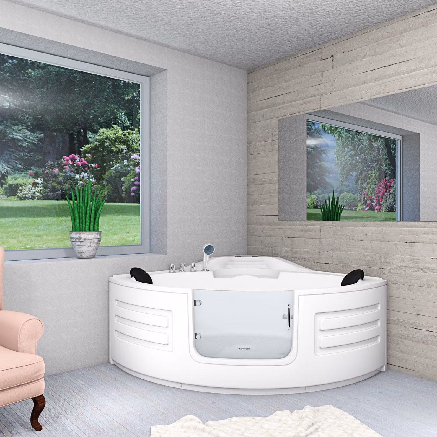 Piscina Vasca ad angolo S70-TH 150x150cm con porta Piscina walk-in