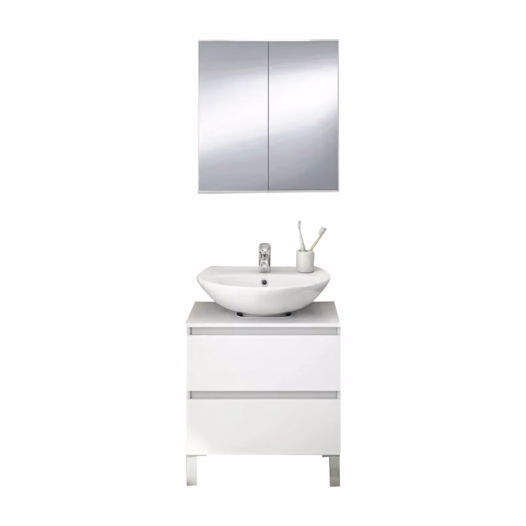 Set Mobili Bagno DMORA Gaiola con Specchio, Mobile Lavabo e Armadietto, Bianco Lucido, L: 60 cm, P: 40 cm, H: 63,5 cm – 2
