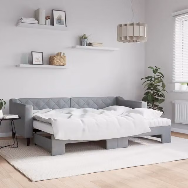 Divano Letto Estraibile Materassi Grigio Chiaro 80x200 Tessuto 3197439