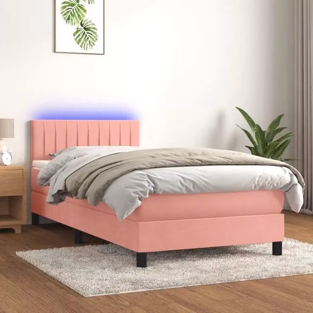 Letto a Molle con Materasso e LED-Struttura Letto con Materasso Rosa 80x200 cm in Velluto 862958