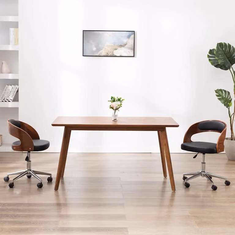 Sedia da pranzo girevole moderna vidaXL in similpelle nera con struttura in legno e metallo L/P/H: 53 x 41 x 85 cm