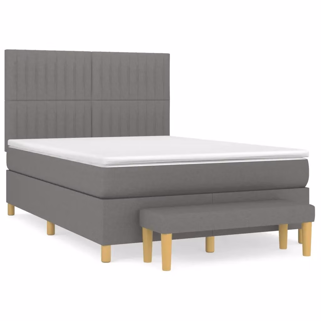 Giroletto a Molle Ibrido vidaXL con Materasso in Tessuto Grigio e Bianco L/P/H: 190 x 140 x 40 cm – 2