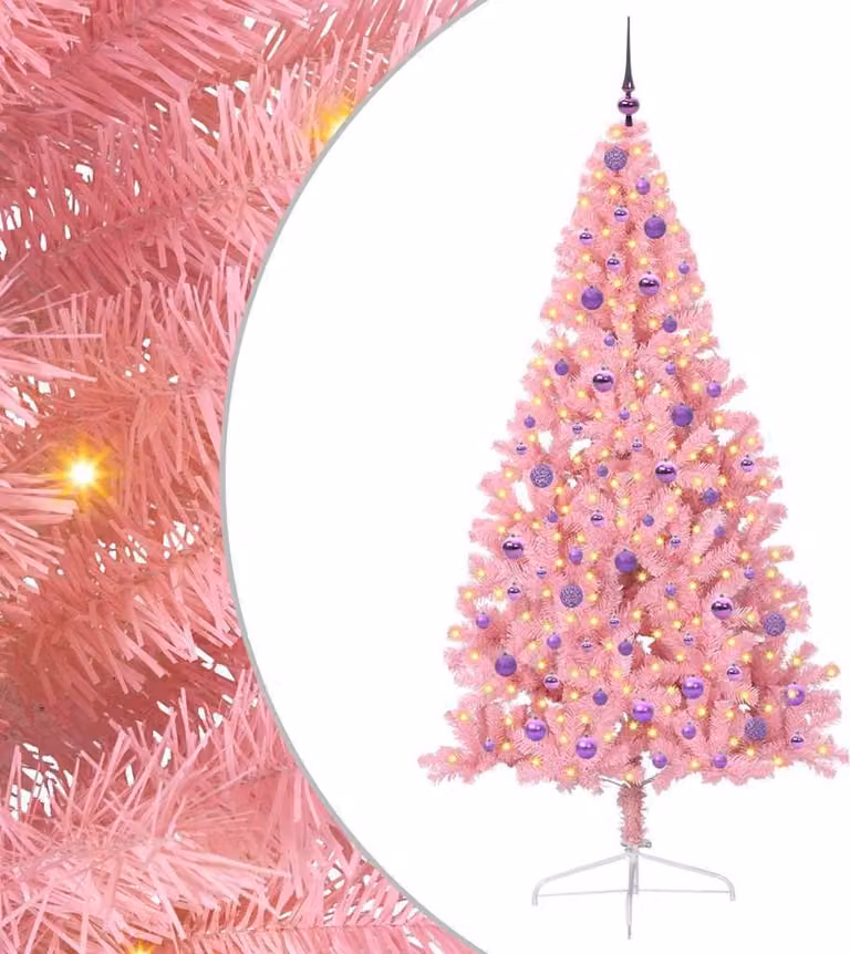 Albero di Natale artificiale preilluminato Rosa 210 cm PVC