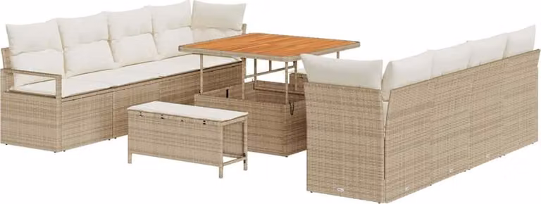 Set Divano da Giardino con cuscino 11 pcs Beige polyrattan