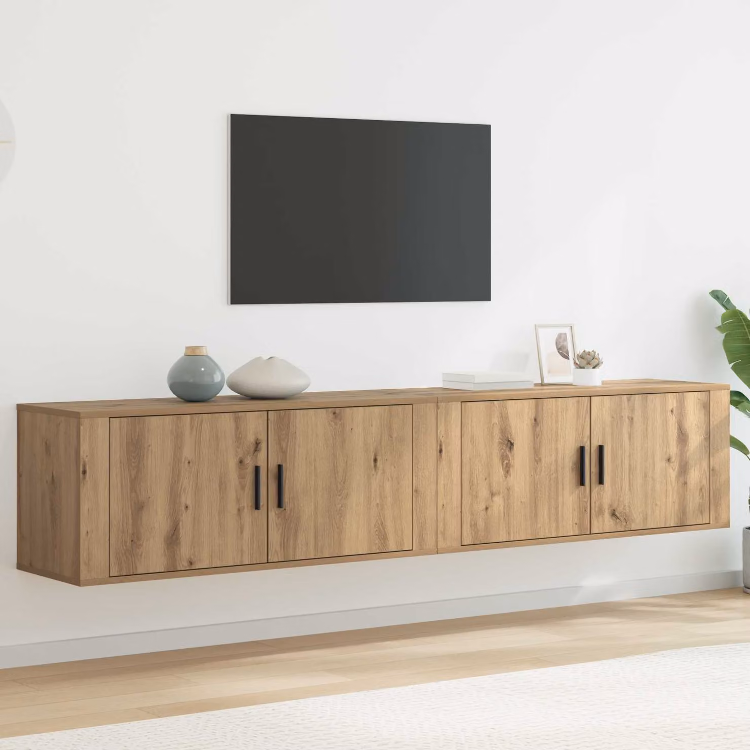 Set di 2 mobili TV da parete vidaXL in stile moderno, colore marrone, finitura opaca