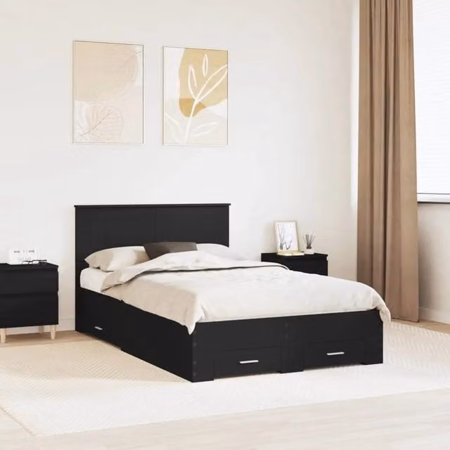 Struttura letto con cassetti vidaXL in legno ingegnerizzato nero e argento L: 138 cm, P: 200 cm, H: 90 cm – 1
