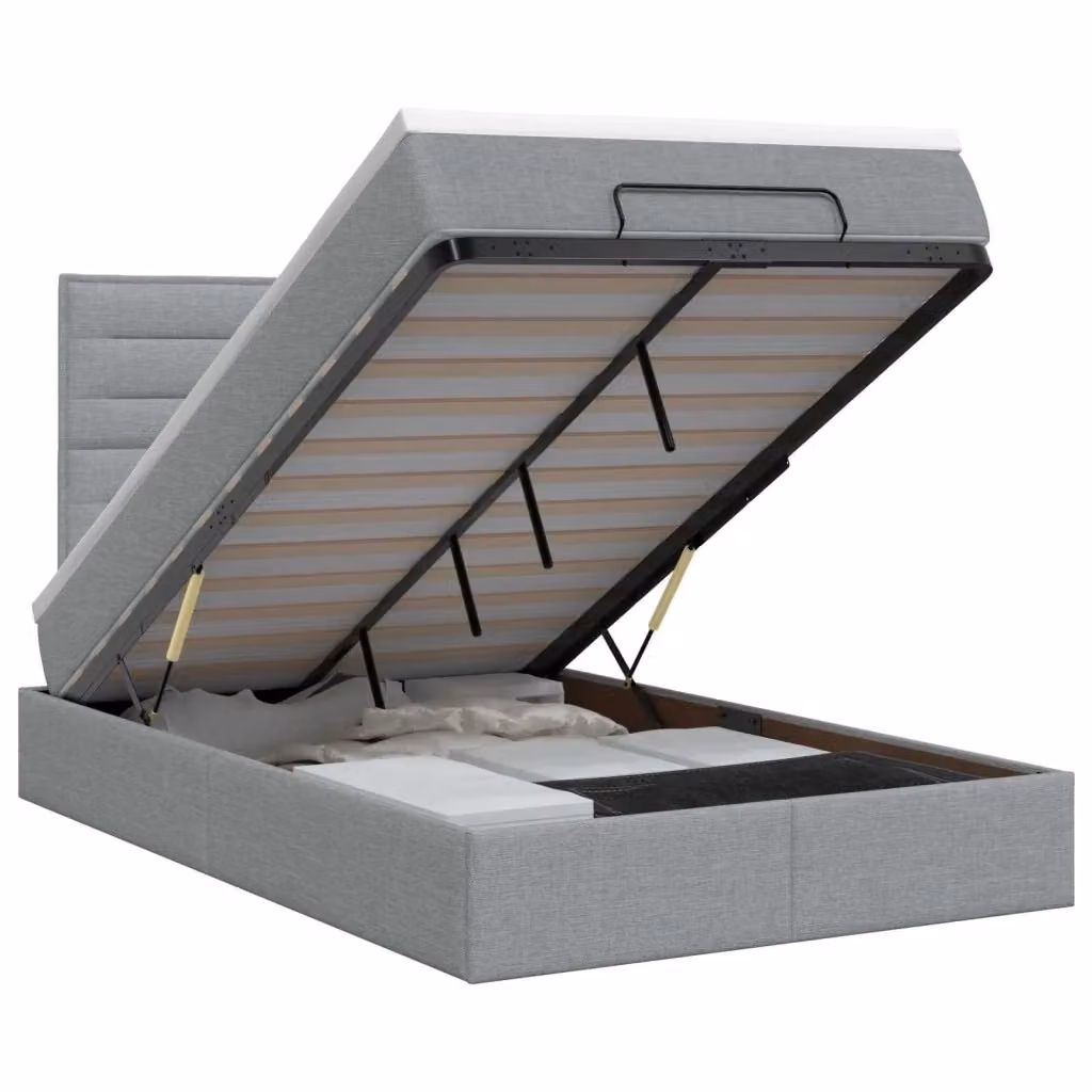 Letto ottomano moderno vidaXL con contenitore a sollevamento e materasso in tessuto grigio L: 120 cm, P: 200 cm, H: 140 cm – 2