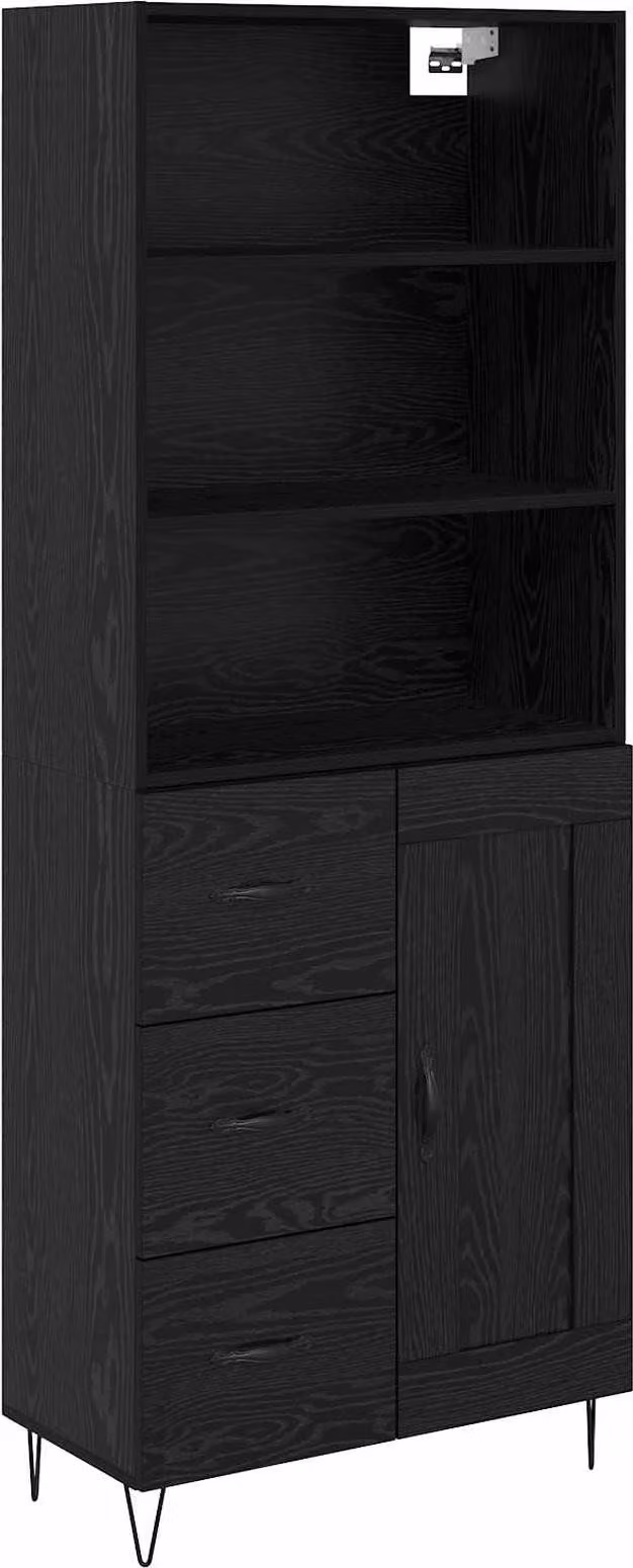 Credenza con cassetto 2 pcs Rovere Nero Legno multistrato