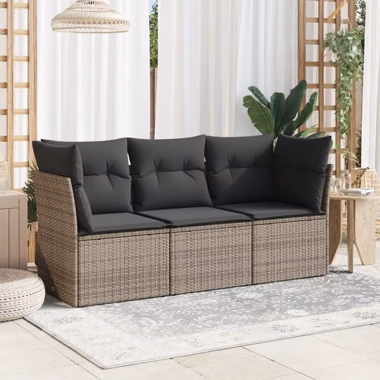 Maison Exclusive - Set Divani da Giardino 3 pz con Cuscini Grigio in Polyrattan