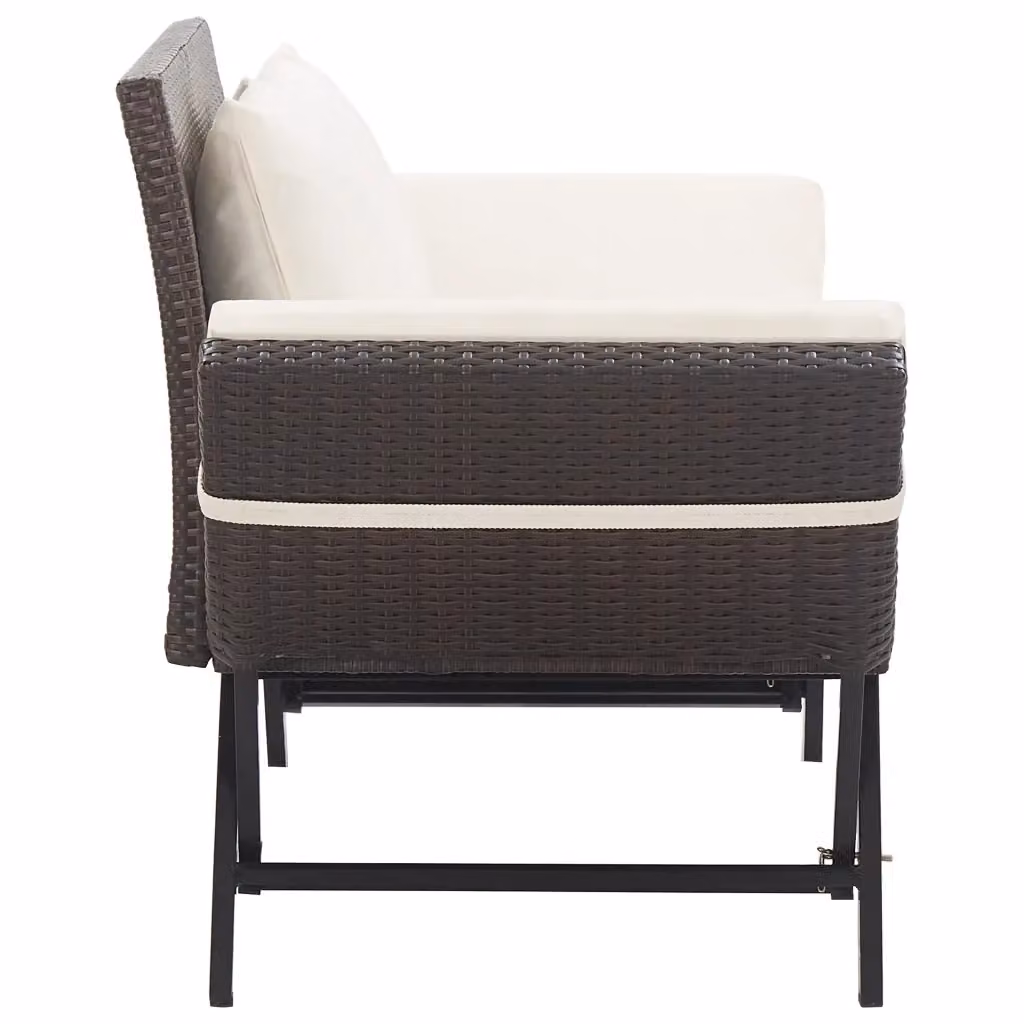 Panchina da giardino moderna vidaXL in rattan marrone con cuscini bianchi L: 176 cm – 2